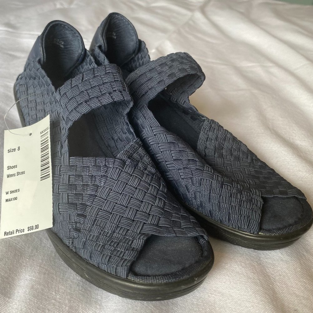 BareTraps Navy UMMA Woven Wedges